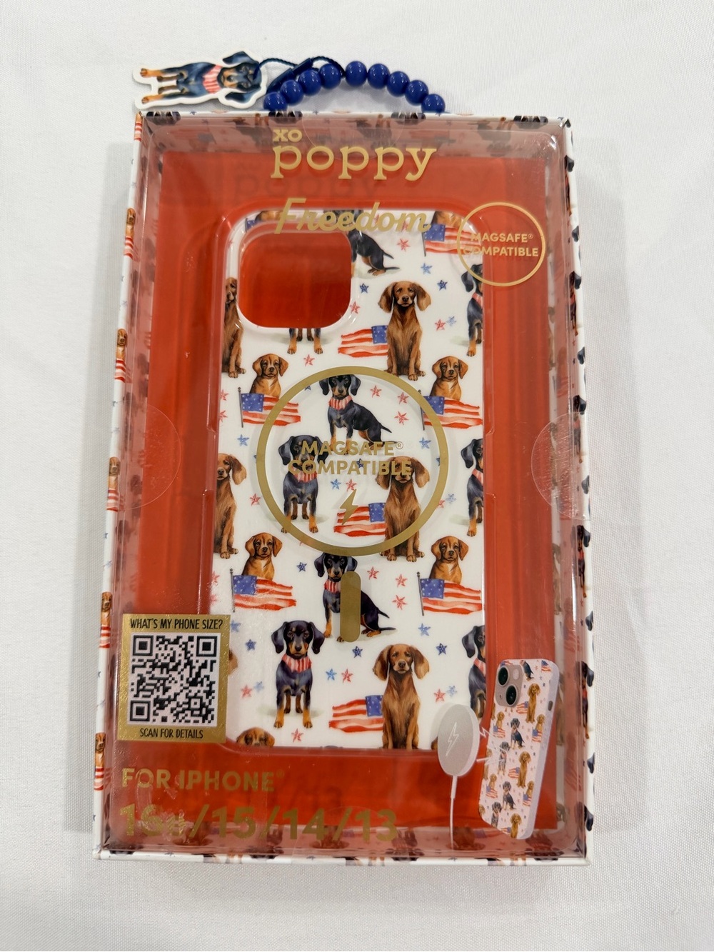 XO Poppy Freedom MagSafe Compatible Dog & Flag iPhone Case 16e/15/14/13